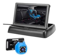 Mulcort Caméra de Voiture pour bébé 1080P HD Vision Nocturne Grand Angle 150° Rotative à 360° avec Moniteur Pliable de 4,3 Pouces pour Sièges Enfant Orientés vers L'arrière