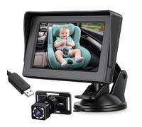 Mulcort Caméra de Voiture pour bébé 4,3 Pouces Vision Nocturne Grand Angle 150 ° Rotation à 360 ° Miroir de Siège inversé pour Nourrissons Enfants Tout-Petits Installation Facile (avec câble USB)