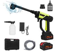 Mulcort Nettoyeur haute pression sans fil 21 V, 30 bar/435 PSI Nettoyeur haute pression portable avec 2 batteries, buse 6 en 1, canon à mousse, tuyau de 16 pieds pour arroser, nettoyage, lavage de