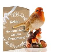 Muldale Décoration de jardin rouge-gorge avec champignons - Figurine réaliste de rouge-gorge rouge - Statue en résine de 13 cm - Idéal pour la décoration de Noël en plein air
