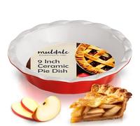 Muldale Moule à tarte en céramique de 23 cm - Moule à tarte cannelé profond sans plomb pour four, crumble, steak - Rouge