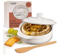 Muldale Plat de cuisson à camembert avec couvercle - Baker à fromage camembert en blanc - Plat de cuisson brie - Baker à camembert en céramique - 14 cm - avec épandeur et boîte