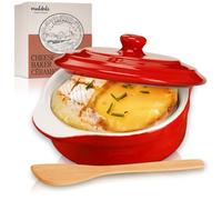 Muldale Plat de cuisson à camembert - Plat à camembert en rouge - Plat de cuisson brie avec couvercle - Cocotte - 14 cm - avec épandeur et boîte
