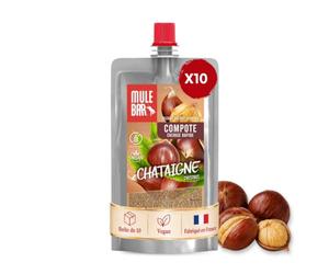 Mulebar 10 Compotes Énergétiques Châtaigne 65g - Vegan Sans Gluten | Châtaigne d'Ardèche, peu sucrée, gourdes refermables, vélo