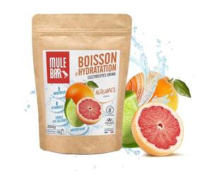 MULEBAR - Boisson D'Hydratation En Poudre - Agrumes - Antioxydant - 8 Vitamines - 5 Minéraux - Electrolytes - Goût Très Peu Sucré - Facile À Digérer - Fabriqué En France - 250gr