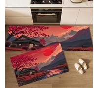 MULERN 2 pièces Tapis Cuisine Ukiyo-E Japonais Maisons du Fleuve du Soleil Rouge, Tapis de Cuisine Lavable, Absorbe l'eau et l'huile Paillasson, pour Couloir, Salle à Manger, Entrée, 50x80cm+50x150cm