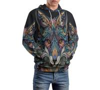 MULERN 3D Sweats À Capuche Printemps Automne Motif de Tête De Renard Abstraite À Capuche Hommes Femmes 3D Imprimer Art du Quilling Hoodies avec Pochette, Hip Hop Survêtement Tops
