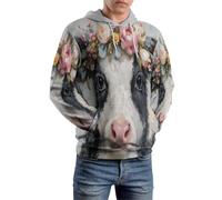 MULERN 3D Sweats À Capuche Printemps Automne Motif de Vache Corolle Florale À Capuche Hommes Femmes 3D Imprimer Peinture l'huile Animal Hoodies avec Pochette, Hip Hop Survêtement Tops