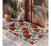 MULERN Antidérapant Paillasson Rétro Noël 90x150 cm | Tapis de Sol Tricots Bonnet De Noël, Tapis de Bain Très Absorbant, Rouge Vert Paillassons Decoration pour Salle Bain, Chambre, Cuisine