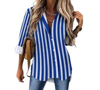 MULERN Chemise Boutonnée Rayures Bleues Et Blanches pour Femme