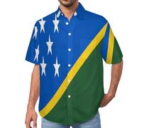 MULERN Chemise Décontractée à Manches Courtes pour Homme avec Imprimé Drapeau Îles Salomon, Mode Bouton vers Le Bas Lapel Blouses pour des Tenues de Printemps