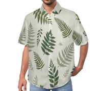 MULERN Chemise Décontractée à Manches Courtes pour Homme avec Imprimé Fougères Dessiné À La Main, Mode Bouton vers Le Bas Lapel Blouses pour des Tenues de Printemps