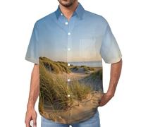 MULERN Chemise Décontractée à Manches Courtes pour Homme avec Imprimé Îles Dunes Paysages, Mode Bouton vers Le Bas Lapel Blouses pour des Tenues de Printemps