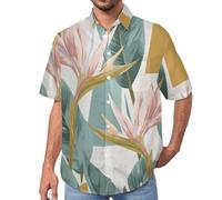 MULERN Chemise Décontractée à Manches Courtes pour Homme avec Imprimé Oiseau De Paradis Plante Tropicale, Mode Bouton vers Le Bas Lapel Blouses pour des Tenues de Printemps