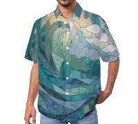MULERN Chemise Décontractée à Manches Courtes pour Homme avec Imprimé Plaque De Verre Vagues Océaniques Art Abstrait, Mode Bouton vers Le Bas Lapel Blouses pour des Tenues de Printemps