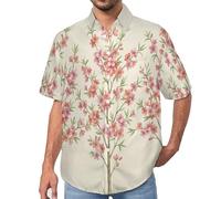 MULERN Chemise Fleurs des Prairies avec Boutonnière - Chemise Hawaïenne pour Homme - Manches Courtes - Imprimé Plantes Aquarelles - Chemises de Plage Décontractée pour Adulte