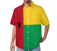 MULERN Chemise Guinée-Bissau Drapeau avec Boutonnière - Chemise Hawaïenne pour Homme - Manches Courtes - Imprimé - Chemises de Plage Décontractée pour Adulte