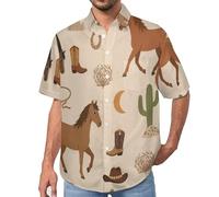 MULERN Chemise Hawaïenne à Manches Courtes pour Homme - Cheval Cactus Cowboy De L'Ouest, Chemises d'été Dcontractée Plage Boutonnée, Chemise de Loisirs Vacances