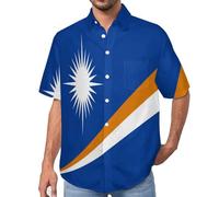 MULERN Chemise Homme Manches Courtes 3D avec Imprimé Îles Marshall Drapeau Patriotique, Chemise Aloha Été, Plage Légère Facile d’Entretien S-7XL