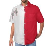MULERN Chemise Homme Manches Courtes 3D avec Imprimé Malte Drapeau Patriotique, Chemise Aloha Été, Plage Légère Facile d’Entretien S-7XL