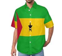 MULERN Chemise Homme Manches Courtes 3D avec Imprimé Sao Tomé-et-Principe Drapeau Patriotique, Chemise Aloha Été, Plage Légère Facile d’Entretien S-7XL