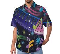 MULERN Chemise Homme Manches Courtes 3D - Chemise d’été Aloha avec Imprimé Notes De Piano Thème Musical, Chemises Plage Classique, Légère et Facile d’Entretien, S-7XL