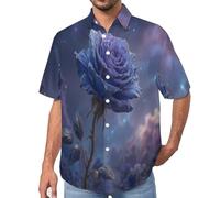 MULERN Chemise Homme Manches Courtes 3D Fleurs De Rêve - Chemise d’été Aloha avec Imprimé Roses du Ciel Étoilé, Chemises Plage Classique, Légère et Facile d’Entretien, S-7XL