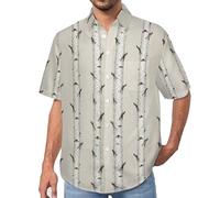 MULERN Chemise Lignes Rétro De Branches avec Boutonnière - Chemise Hawaïenne pour Homme - Manches Courtes - Imprimé Plantes - Chemises de Plage Décontractée pour Adulte