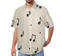 MULERN Chemise Notes De Musique avec Boutonnière - Chemise Hawaïenne pour Homme - Manches Courtes - Imprimé Minimalisme - Chemises de Plage Décontractée pour Adulte