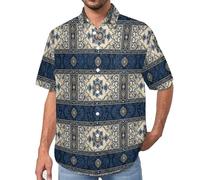 MULERN Chemise Nœud De Rose Géométrique avec Boutonnière - Chemise Hawaïenne pour Homme - Manches Courtes - Imprimé Esthétique Traditionnelle - Chemises de Plage Décontractée pour Adulte