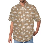 MULERN Chemise Sommets Montagneux Pins avec Boutonnière - Chemise Hawaïenne pour Homme - Manches Courtes - Imprimé Paysage Minimaliste - Chemises de Plage Décontractée pour Adulte