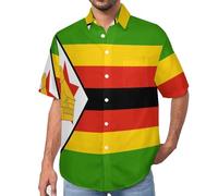 MULERN Chemise Zimbabwe Drapeau avec Boutonnière - Chemise Hawaïenne pour Homme - Manches Courtes - Imprimé - Chemises de Plage Décontractée pour Adulte