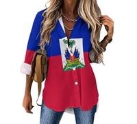 MULERN Chemisier Femme Imprimée Drapeau Haiti Manche Longue