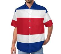 MULERN Hommes Funky Costa Rica Imprimé Drapeau Patriotique Chemise, Hawaïenne Chemises Manches Courtes avec Poche, Vacances Été Aloha Plage S-7XL