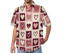 MULERN Hommes Funky Dessiné À La Main Hawaïenne Chemises a Manches Courtes Poche Avant, Vacances Ete Aloha Cœur en Grille Imprimé Plage Casual Hawaii Chemise S-7XL