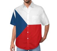 MULERN Hommes Funky République tchèque Imprimé Drapeau Patriotique Chemise, Hawaïenne Chemises Manches Courtes avec Poche, Vacances Été Aloha Plage S-7XL