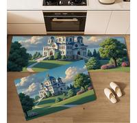 MULERN Lot de 2 Architecture De Dessin Animé Tapis de Sol Anti-Fatigue pour Décoration de la Maison et du Bureau - Imperméables, antidérapants et Confortables (Église De Prairie, 40x60cm+40x120cm)