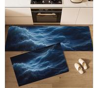 MULERN Lot de 2 Idéologie Abstraite Tapis de Sol Anti-Fatigue pour Décoration de la Maison et du Bureau - Imperméables, antidérapants et Confortables (Vagues Déferlantes, 40x60cm+40x120cm)