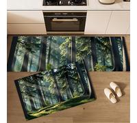 MULERN Lot de 2 Paysage Naturel Tapis de Sol Anti-Fatigue pour Décoration de la Maison et du Bureau - Imperméables, antidérapants et Confortables (Forêt Ensoleillée, 50x80cm+50x150cm)