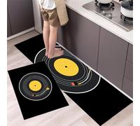 MULERN Lot de 2 Tapis de Cuisine Antidérapants, Absorbant l'eau et l'huile, Résistant à Poussière, Tapis de Cuisine à Modernité Simple pour l'Intérieur (Disques Vinyles, 50x80cm+50x150cm)