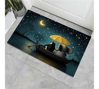 MULERN Paillasson à Éléphants Pingouins Lavable d'intérieur, à Poils Courts, Tapis Style Animaux des Contes De Fées Vert foncé, 80x120cm, Pliable Antidérapant, Idéal pour Porte d'entrée Cuisine Patio