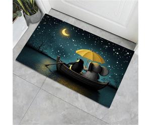 MULERN Paillasson à Éléphants Pingouins Lavable d'intérieur, à Poils Courts, Tapis Style Animaux des Contes De Fées Vert foncé, 80x120cm, Pliable Antidérapant, Idéal pour Porte d'entrée Cuisine Patio