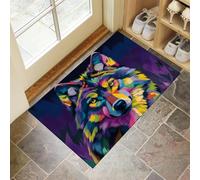 MULERN Paillasson Abstrait Animal Tapis de Sol, Géométrique Visage De Loup Doux Super Absorbant Lavable en Machine à l'intérieur du Piège à Saletés pour Entrée, Couloir, Intérieur 50x80cm