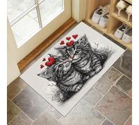 MULERN Paillasson Attrape Poussière, Cœur Baiser Chat Tapis de Sol Antidérapant Lavable Machine, Croquis Tapis d'Entrée Absorbantes pour Chien, Porte Couloir, 80x120cm, Gris