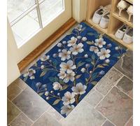 MULERN Paillasson Attrape Poussière, Fleurs De Cerisier À La Feuille d'or Tapis de Sol Antidérapant Lavable Machine, Tapis d'Entrée Absorbantes pour Chien, Porte Couloir, 50x80cm, Bleu Marine