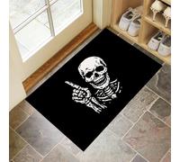 MULERN Paillasson Attrape Poussière, Illustration Tapis de Sol Antidérapant Lavable Machine, Simple d'un Crâne Tapis d'Entrée Absorbantes pour Chien, Porte Couloir, 80x120cm, Noir