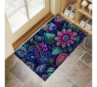 MULERN Paillasson Attrape Poussière, Motif Cachemire Onirique Floral Tapis de Sol Antidérapant Lavable Machine, Tapis d'Entrée Absorbantes pour Chien, Porte Couloir, 50x80cm, Couleur néon