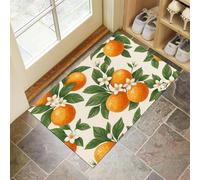 MULERN Paillasson Attrape Poussière, Oranges Fleurs Tapis de Sol Antidérapant Lavable Machine, Aquarelle Tapis d'Entrée Absorbantes pour Chien, Porte Couloir, 90x150cm, Crème