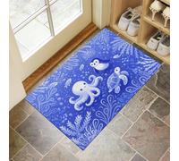 MULERN Paillasson Attrape Poussière, Pieuvre Pingouin Tortue Tapis de Sol Antidérapant Lavable Machine, Dessin Animé Tapis d'Entrée Absorbantes pour Chien, Porte Couloir, 90x150cm, Bleu-Violet