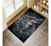 MULERN Paillasson Attrape Poussière, Plumes Loup Tapis de Sol Antidérapant Lavable Machine, Animal De Rêve Tapis d'Entrée Absorbantes pour Chien, Porte Couloir, 80x120cm, Gris-Bleu